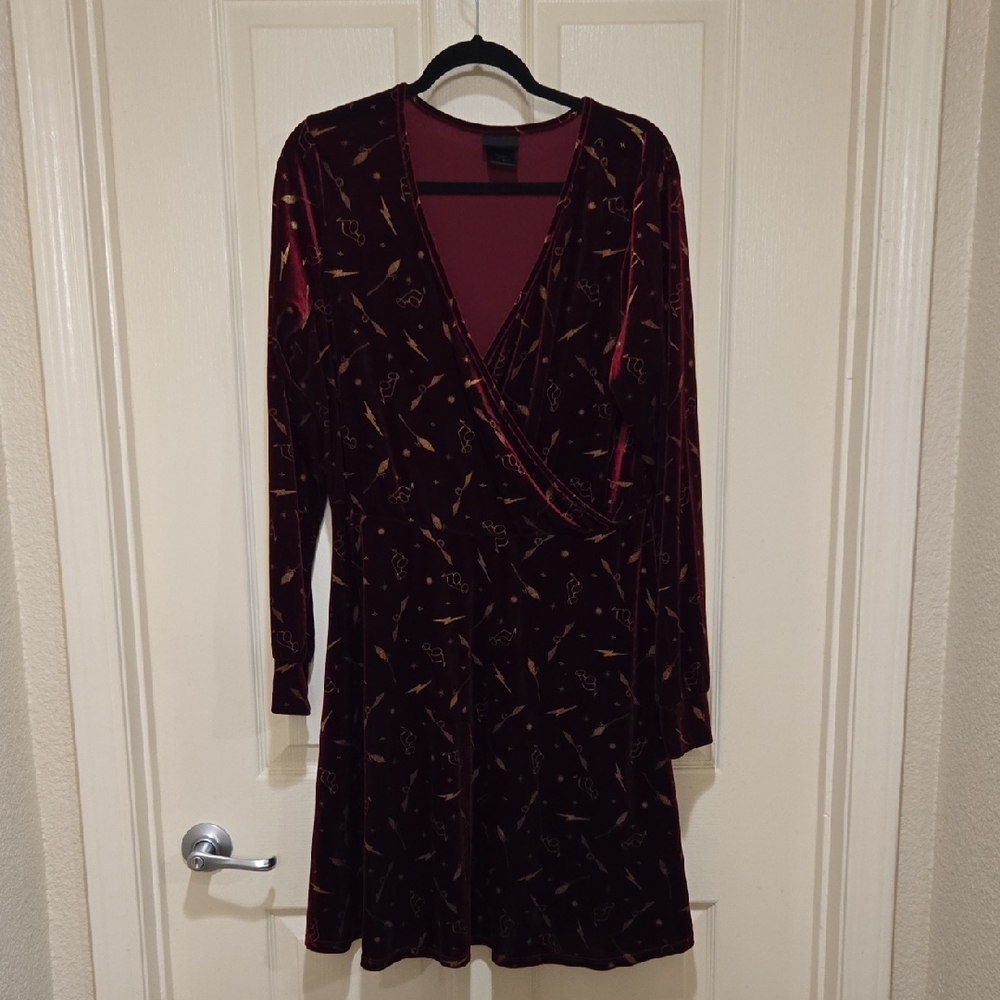 Warner Bros. Dark Red Long Sleeve Velvet Dress- Harry Potter